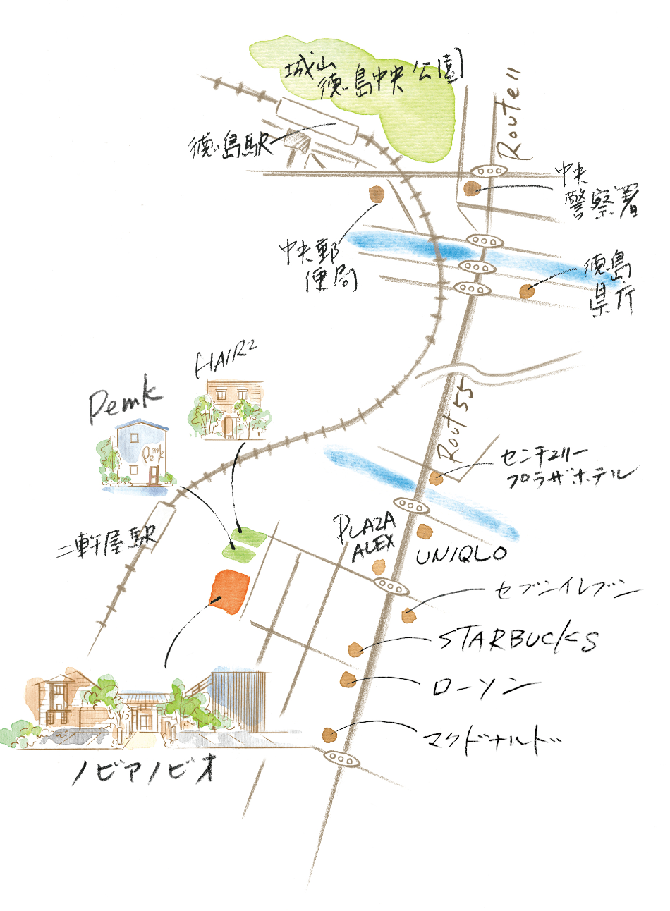 やわらかいイメージの手書きの地図