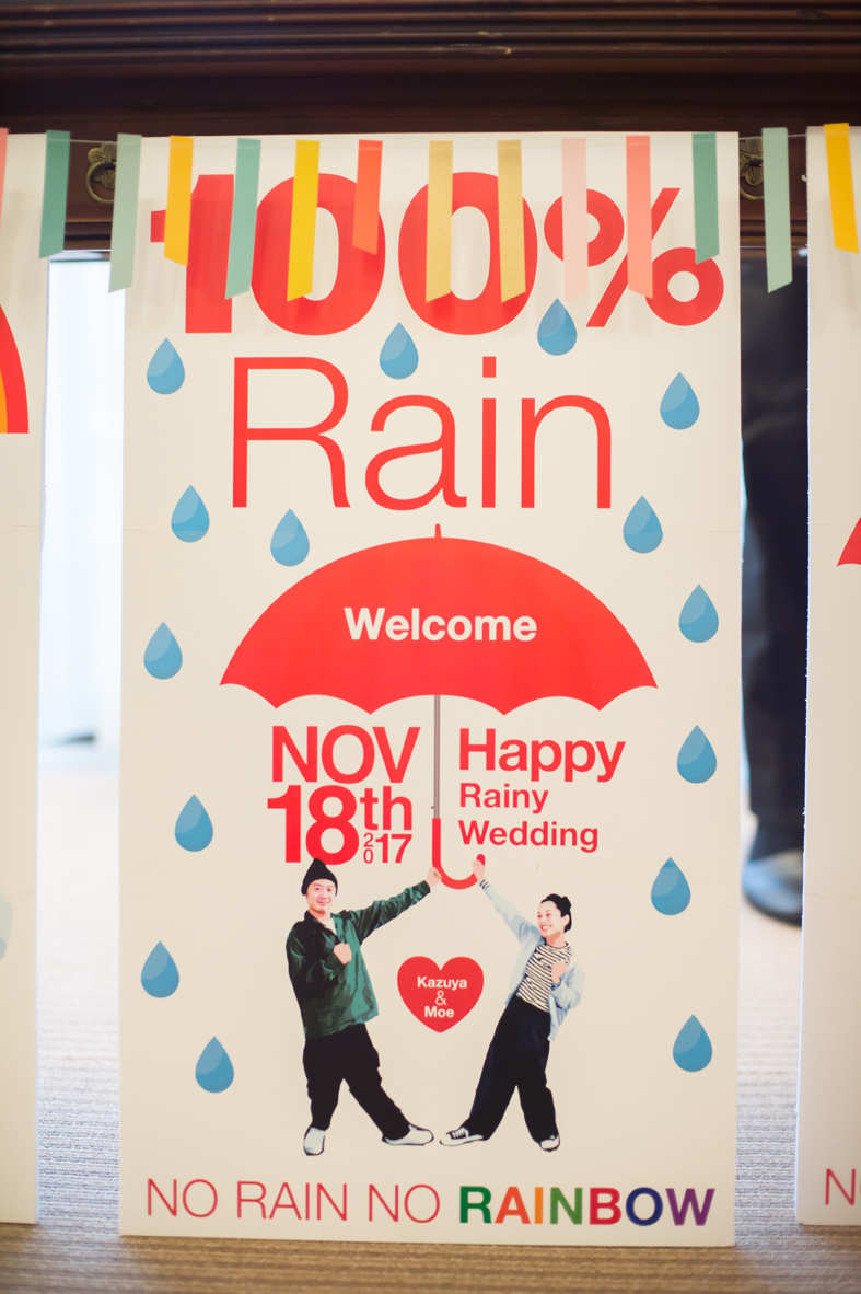 天気予報がこの日だけ100%雨、それならと新婦のお父様が作ってくださったウェルカムボード。